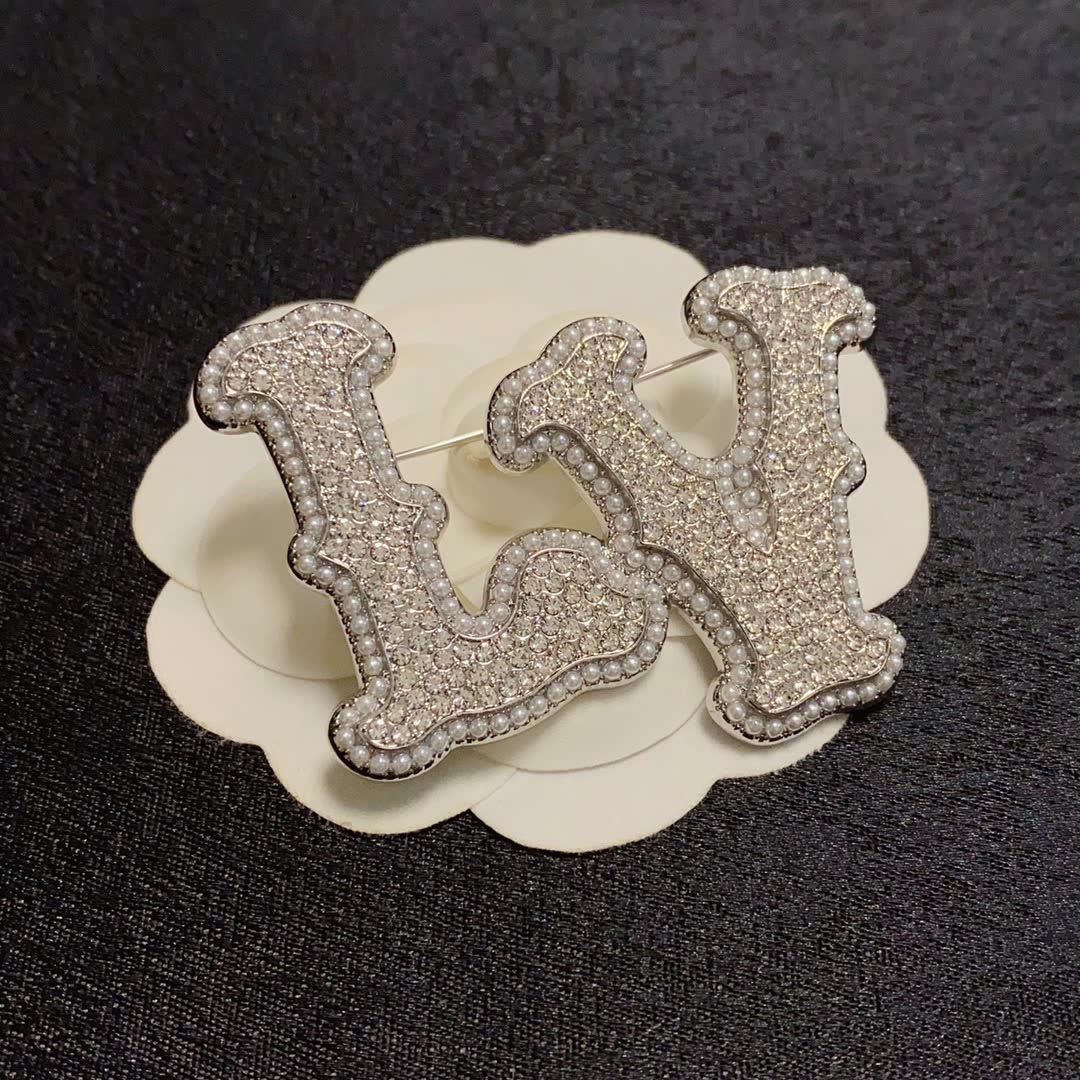 Louis Vuitton Crystal Embellished 'LV' Brooch